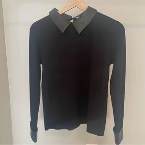 Black Sweater with Faux Leather Collar & Cuffs